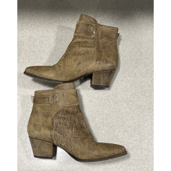 Free People Keyhole Leather Tan Chunky Heel Ankle Boot Women’s Size 6.5 (37) - Picture 4 of 11